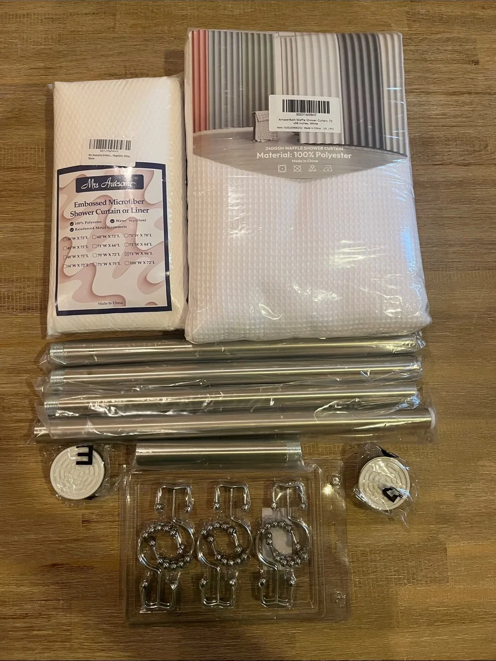 White Shower Curtain Liner Rod & Rings